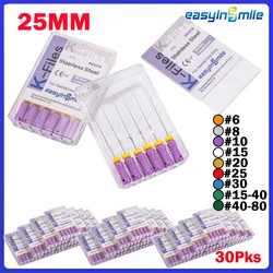 30PK Dental K-FILE 21/25/31mm Endodoncia Stainless Steel Endo Root Canal K Files 6 #8 #10 #15 #20 #25 #30 #15-40 #45-80hand tool