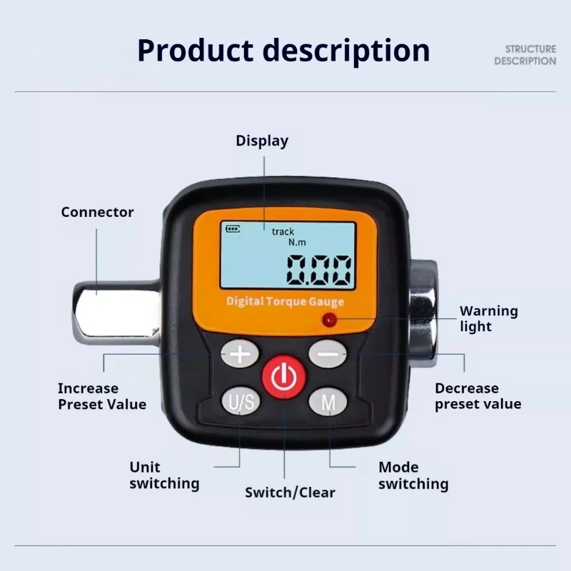 Digital Torque Wrench Adapter, Precision Electronic, Tool Converter, Adequado para Automóveis, Bicicletas, DIY, Reparos em casa