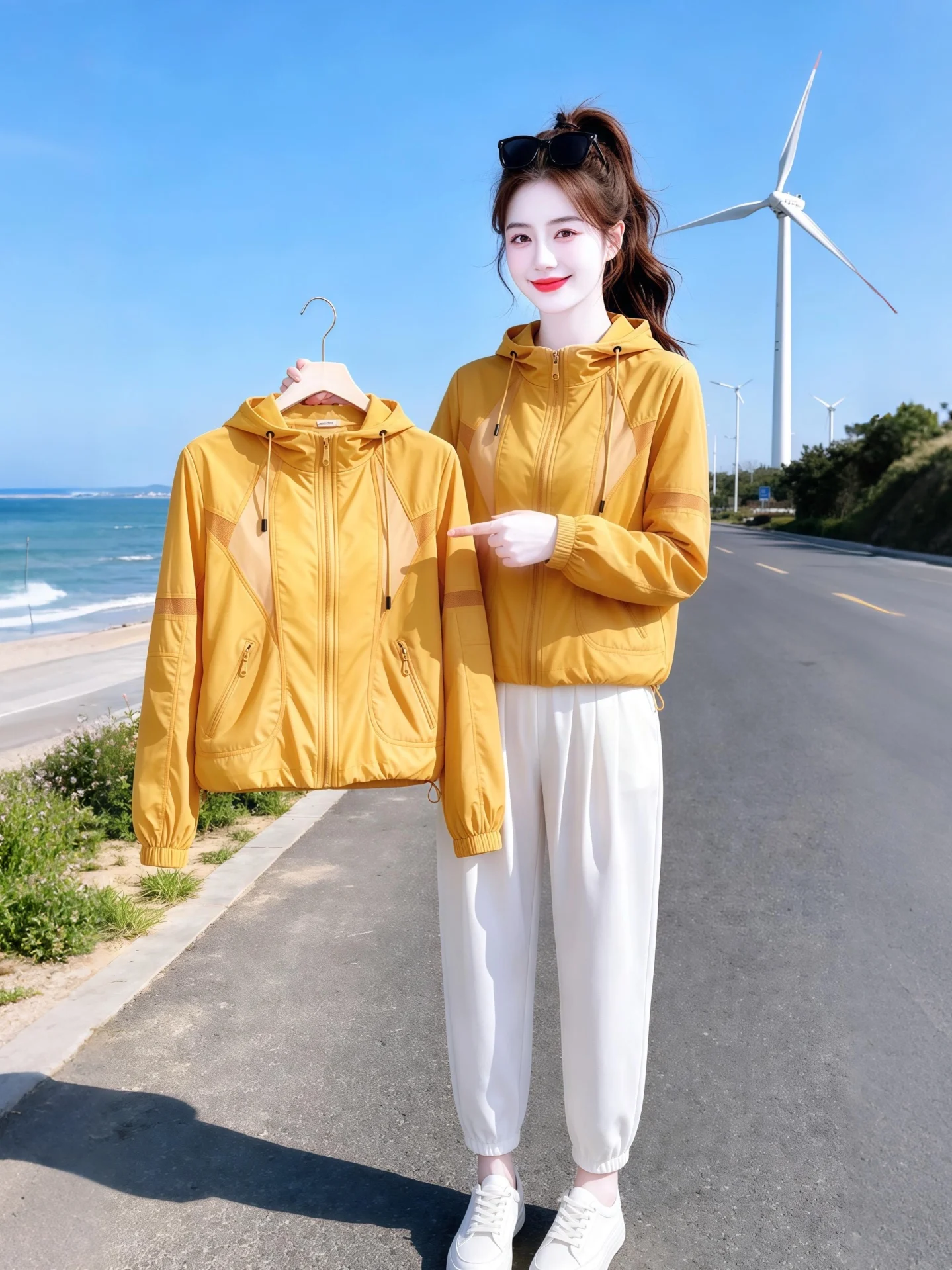 

Women's Summer Loose Fit Long Sleeve Sun Protection Shirt Breathable Lightweight Durable Hooded Top Korean Style Versatile Ou...