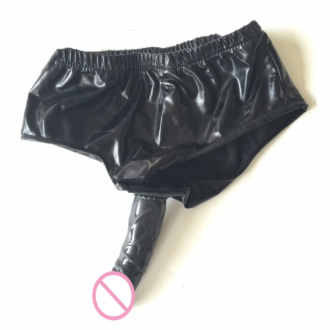 Sexy Women Silicone Inside Dildo Patent Leather Panties Briefs Rubberized Pants Anal Butt Penis Plug Chastity Underwear Sex Toys