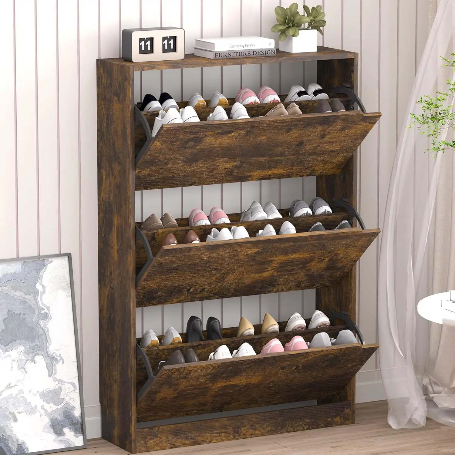 

Shoe Cabinet with 3 Flip Drawers, Hidden Wood Shoe Cabinet,Freestanding Shoe Storage Cabinet for Entryway Hallway, Customized