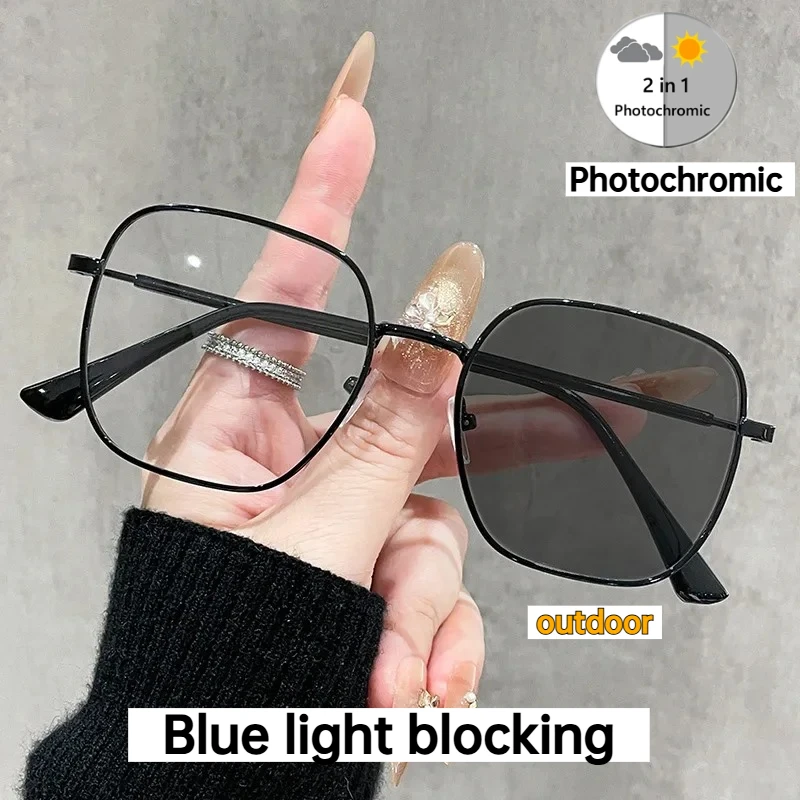 

2025 Unisex Fashion Super Generous Frame Photochromic Flat Glasses Men's Women's New Blue Blackout High-definition Glasses
