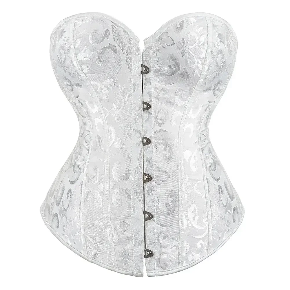 Simple Elegant Overbust Corset Vintage Women Bustier Lace-up Plastic Boned Corselet Plus Size Brocade Gothic Sexy Korset