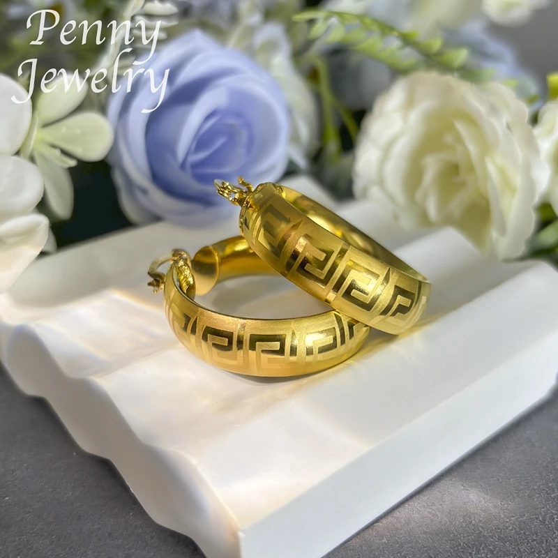 Original 18K Gold Plated Hoop Earrings for Women Copper Vintage Circle Earring Party Wedding Gifts Italian African Jewelry Sets