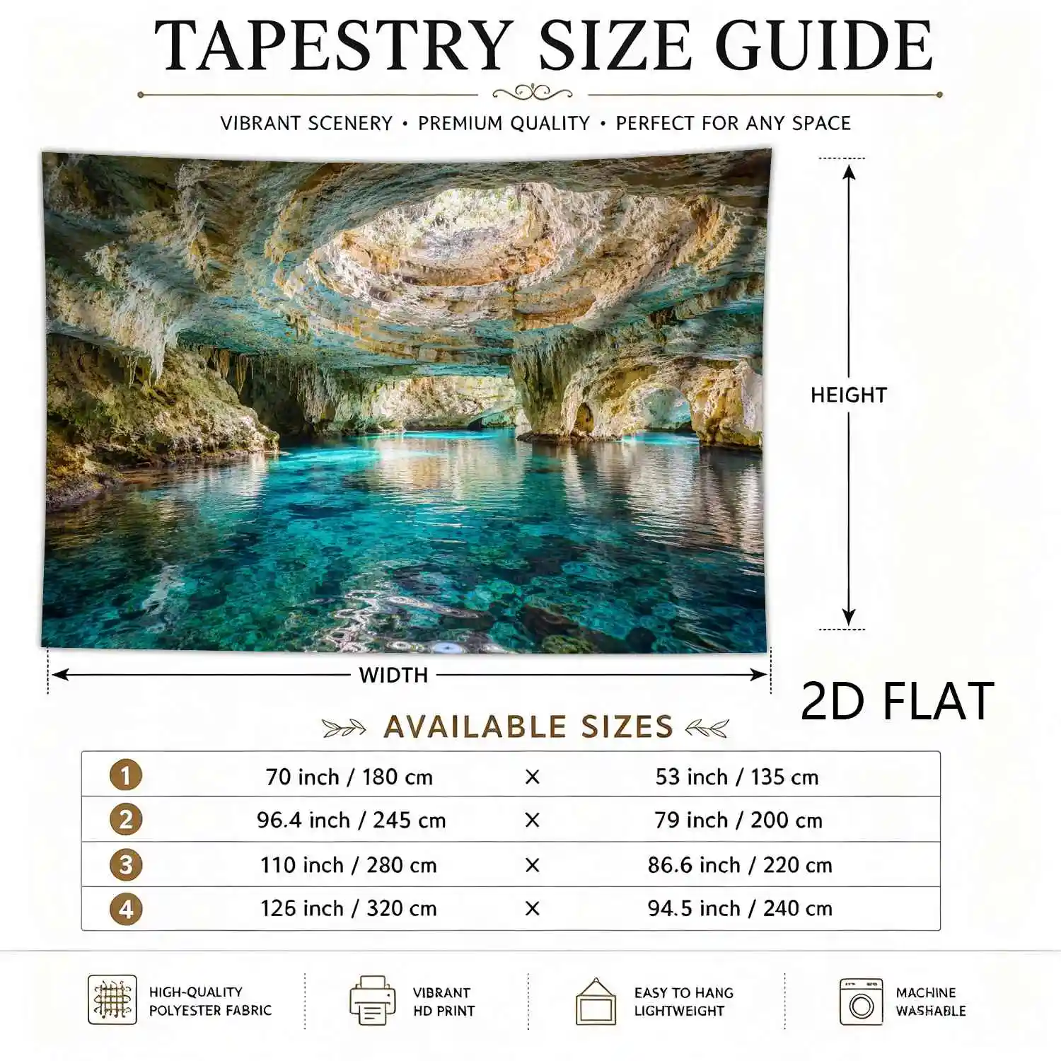 Vivid Blue Cave Tropical Lagoon Mural Wall Tapestry Waterproof Indoor Decoration for Bedroom Living Room