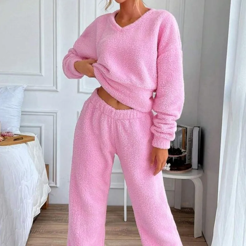 

Women Suits Outfit Home Comfort Set for Warm Long Sleeves Elastic Waist Trousers in Autumn and Winter Women Clothing 2 Piece Set