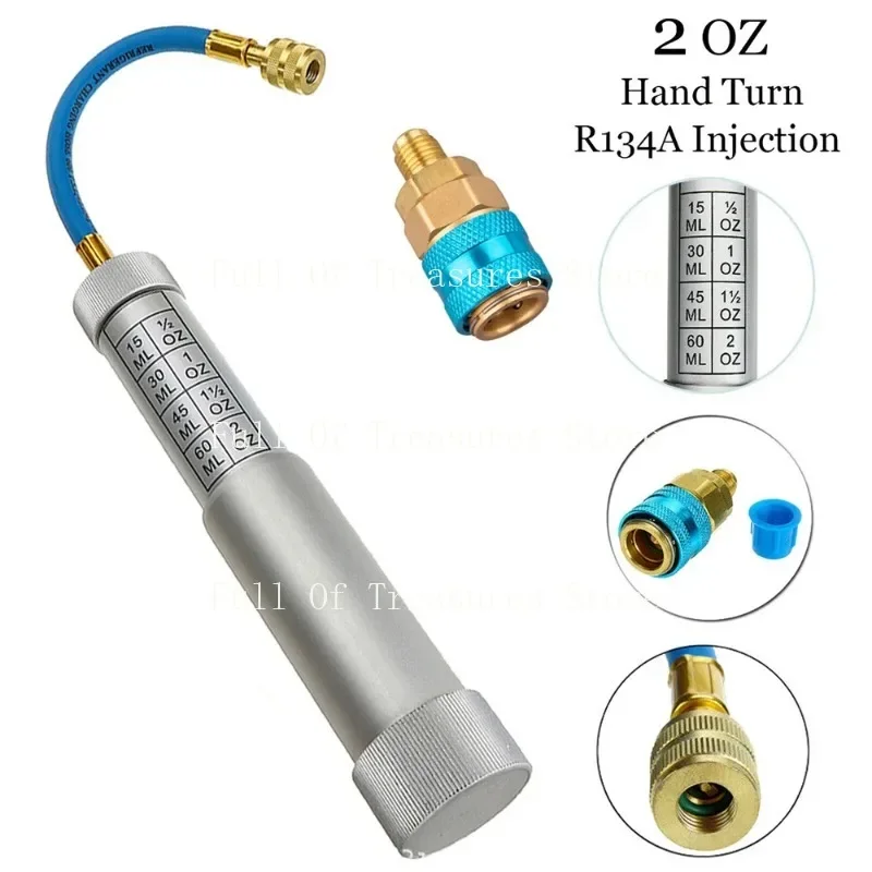 

Auto A/C Oil/Dye Injector 1Oz with 134a Low Side Quick Coupler Adapter 1/4 Air Conditioning Repair Tools Manual Oiler Injection