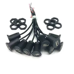 M18 installation thread USB 2.0 female power socket 2pin 4pin charging port connector with cable USB waterproof charger socket