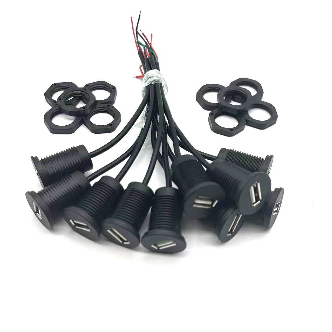 M18 Installation Thread USB 2.0 Female Power Socket 2Pin 4Pin Charging Port Connector with Cable USB Waterproof Charger Socket