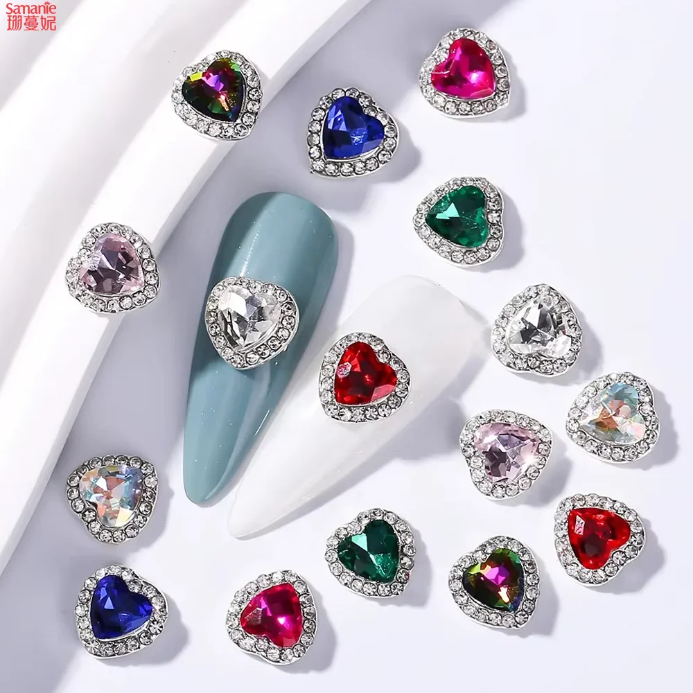 10Pcs Charming Alloy Heart Rhinestone Nail Art Charms Vintage Multi-Color Rhinestones Nail Art Decorations Manicure DIY Supplies