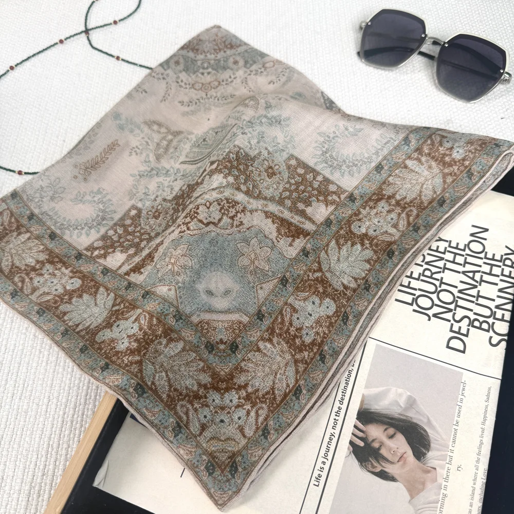 

100% Silk square scarf for women autumn summer vintage ethnic Paisley print neck scarves head wrap shoulder cape