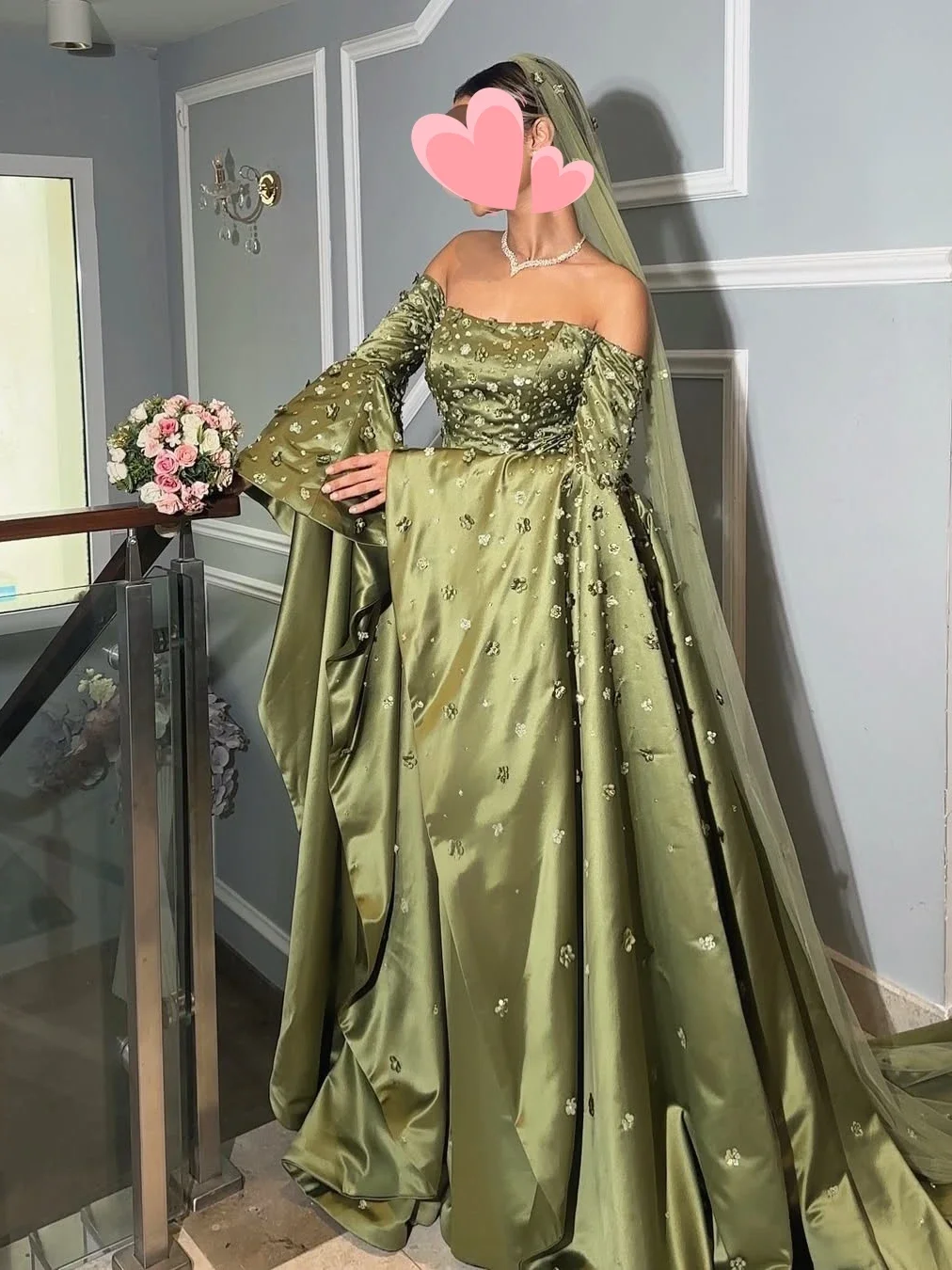 Aenryst Elegant Vintage Sweet Green Beads Boat Neck Wedding Customize Formal Occasion Prom Dress Evening Party Gowns