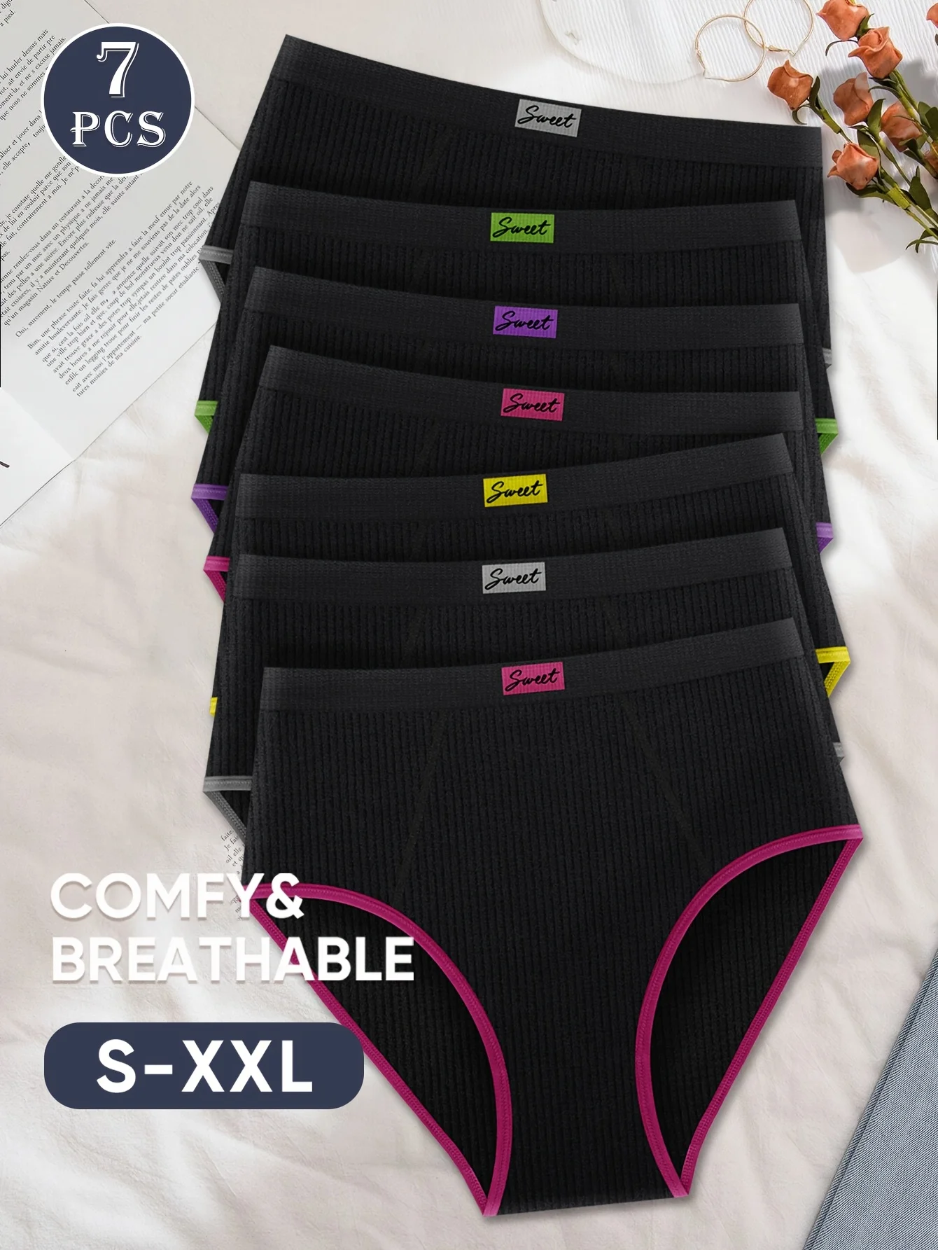 

7-Pack Mid Rise Ladies Sexy Lingerie Panty Quick Dry Women Seamless Briefs Stretch Fabric Panties