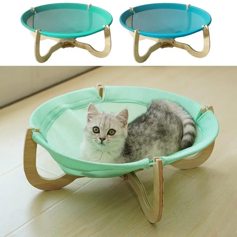 

Cat Hammock Glow In The Dark Elevated Cat Bed Free-Standing Stable Wooden Base Breathable Mesh Elevated Pet Sleeping Hammock