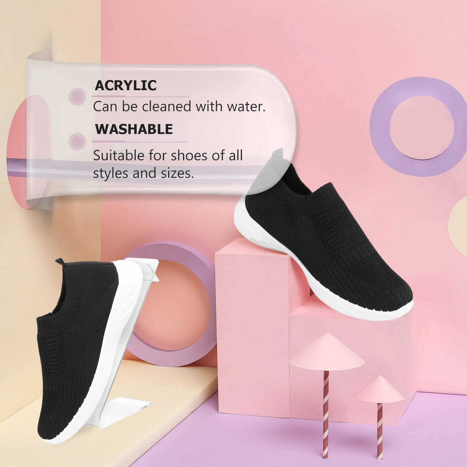 2Pcs Premium Acrylic Shoe Display Stand for Retail Shop Shopping Center Warehouse Sandal Sneaker High Heels Casual Sports Shoes