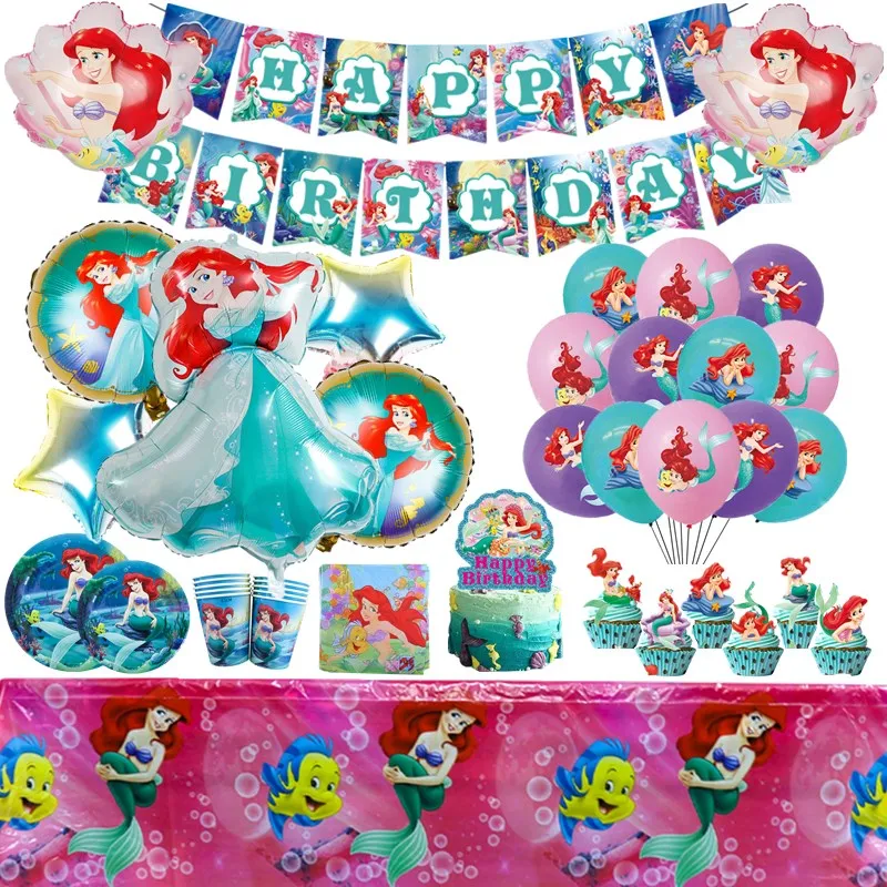 Little Mermaid Birthday Party Decorations Balloon Supplies Baby Shower Ariel Paper Tableware Set Kids Party Candy Gift Bag Decor