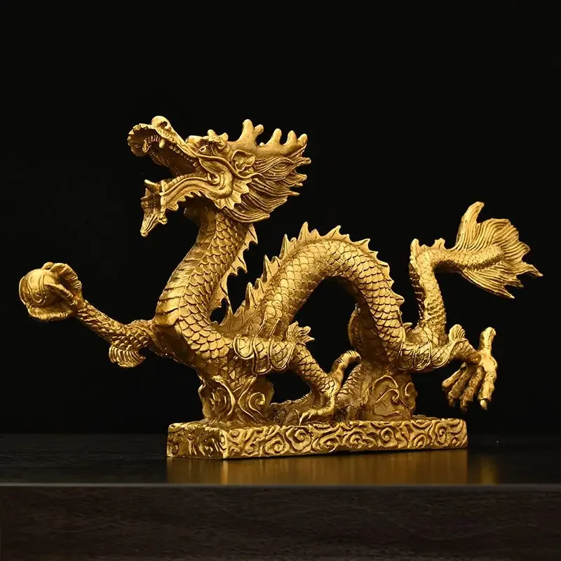 Chinese Lucky Mascot Pure Copper Dragon and Phoenix Ornaments Zodiac Home Living Decoration Gifts