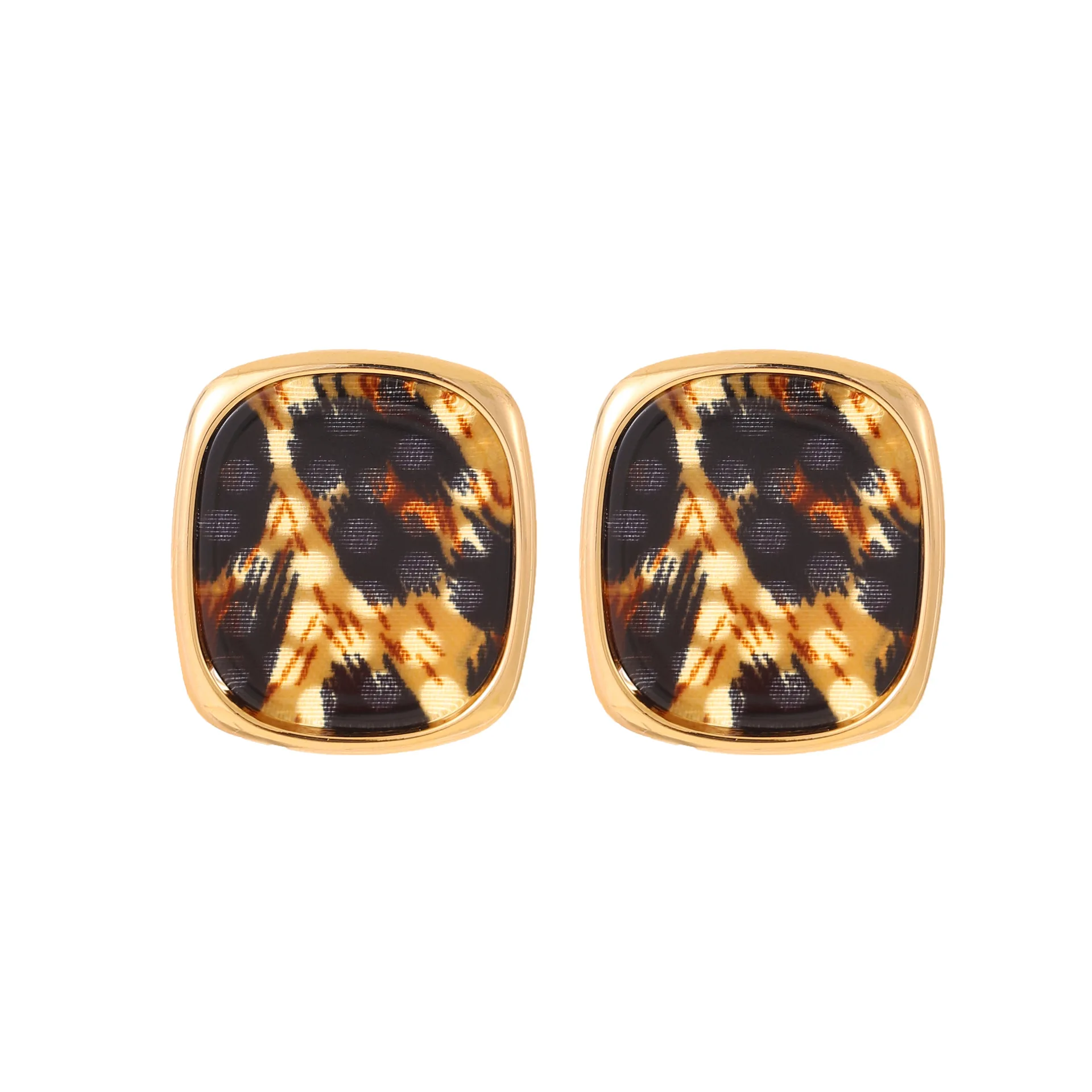 Stylish and exquisite niche style Maillard style caramel leopard print plate geometric earrings light luxury high-end earrings