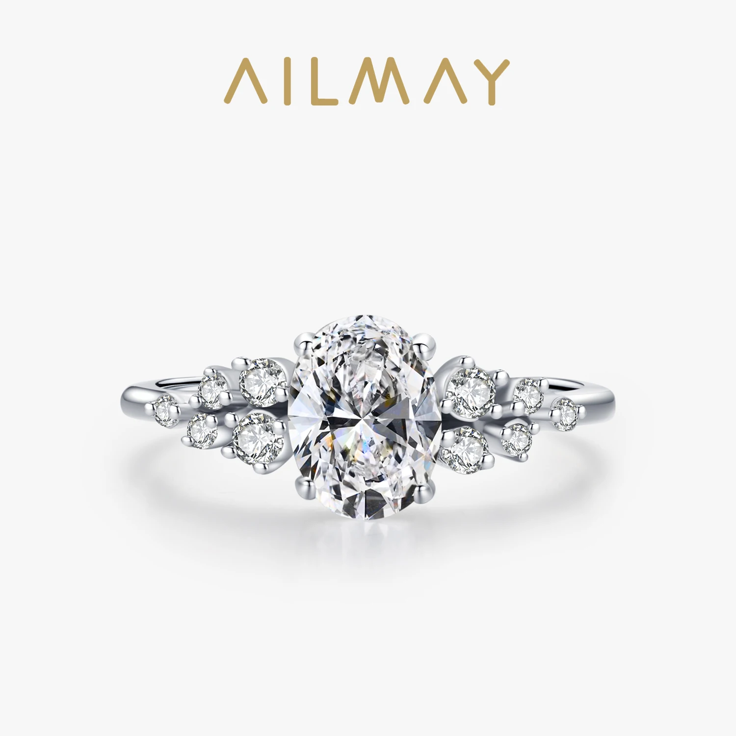 Ailmay 2021 New Arrival 925 Sterling Silver Simplicity Oval Dazzling Zirconia Rings For Women Statement Fashion Jewelry Gift