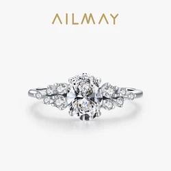 Ailmay 2021 New Arrival 925 Sterling Silver Simplicity Oval Dazzling Zirconia Rings For Women Statement Fashion Jewelry Gift