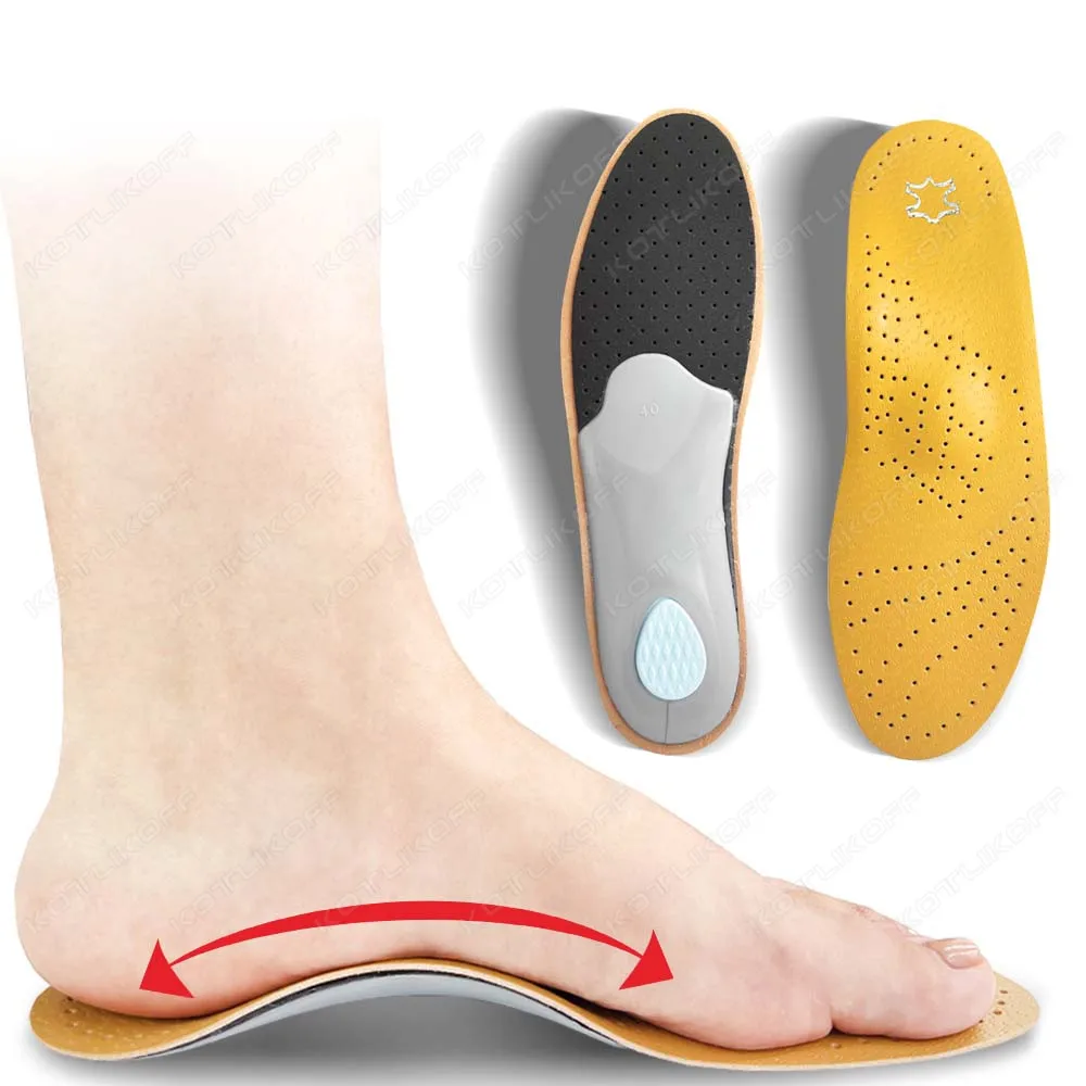 Leather Orthotic Insole For Flat Feet Arch Support Orthopedic Shoes Sole Comfort Pain Plantar Fasciitis Insole For Shoes Insert