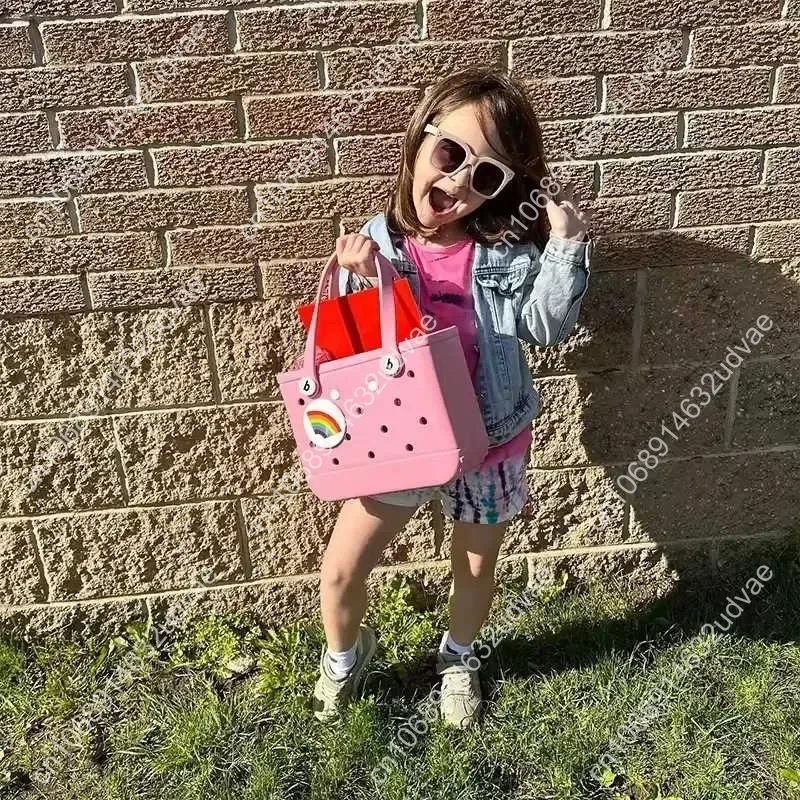 S/M Beach Bags EVA Rubber Waterproof Storage Baskets Travel Shopping Handbag Women Shoulder Solid Color Jelly Bag