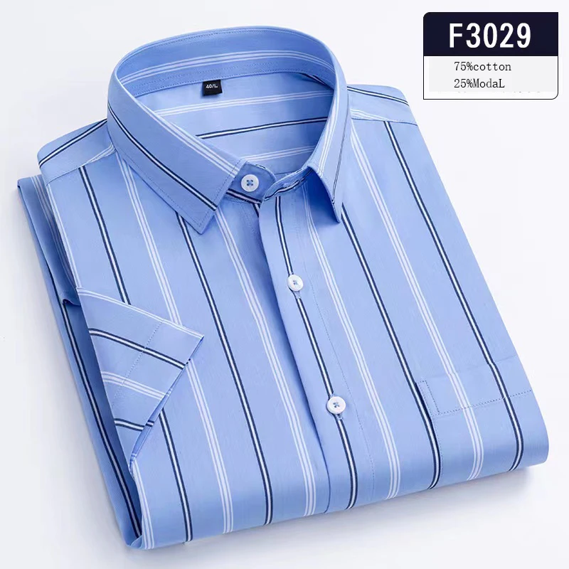 Luxury hight qulity short sleeve shirts for men Silk slim fit formal shirt summer thin hawaiian clothes soft ModaL office tops