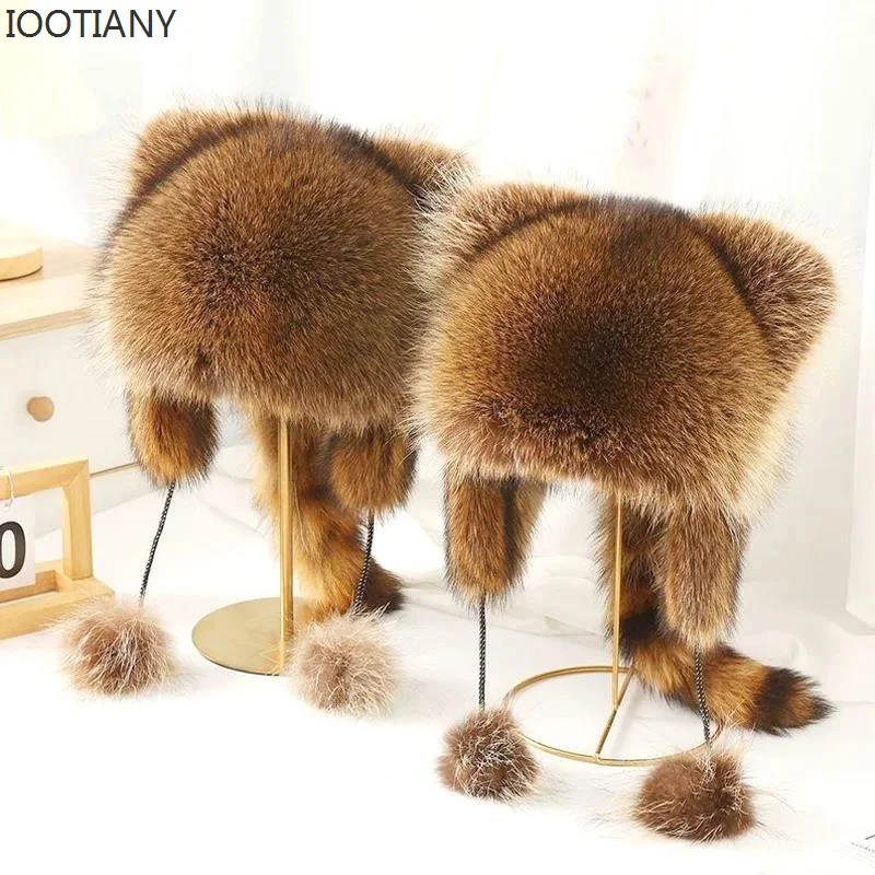 

Winter Faux Fur Hat Ladies Plush Hat Ear Protection Imitation Raccoon Bomber Hat Keep Warm Windproof Fashion Russian Winter Hat