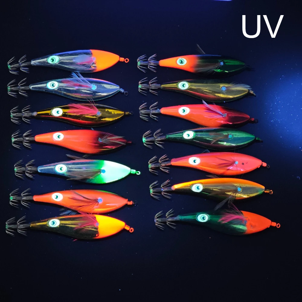 14pcs/box 10cm Glow Horizontal Squid Jig Horizontal Egi Set Saltwater Cuttlefish UV Shrimp Octopus Bait Real Shrimp Fishing Lure view 2