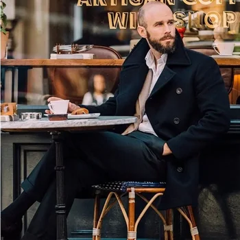 Men's Long Tweed Peacoat 5 New Mens Peacoat Long-sleeved Tweed Coat Autumn and Winter Fashion Solid Color Long Overcoats Large Size Male Jackets 5