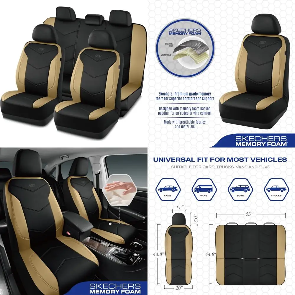 

Чехлы на сиденья из пены с эффектом памяти Skechers, кожаные чехлы на автомобильные сиденья, идеальный комфорт и поддержка чехлов на сиденья, полностью наборы, совместимые с подушкой безопасности, Aut