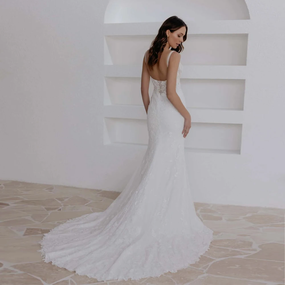 Exquisitos Vestidos De novia con tirantes finos, escote Corazón, apliques De novia, Growns De tul sin espalda, sirena