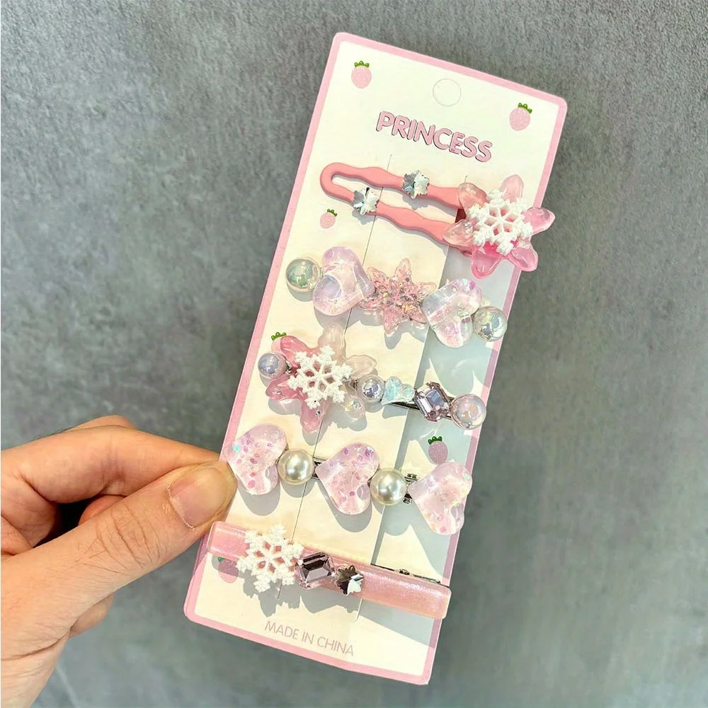 5pcs Kids Headwear Snowflake Hair Clip Children's Hair Accessories with A Love Beak on The Side Baby Hair Accessories