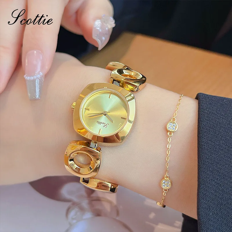 Vintage Women Quartz Watch Square Dial Roman Numerals Watches Ladies Luxury Wristwatch Black Small Gold White Bracelet Clock