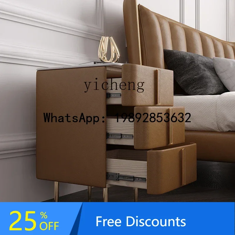 mini bedside table ultra-narrow small apartment minimalist light luxury storage cabinet rock slab rechargeable