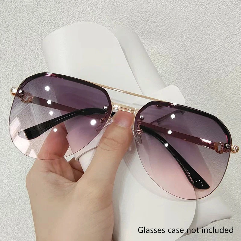 New Fashion Metal Half Frame Women\'s Outdoor Sunglasses Classic Double Beam Glasses