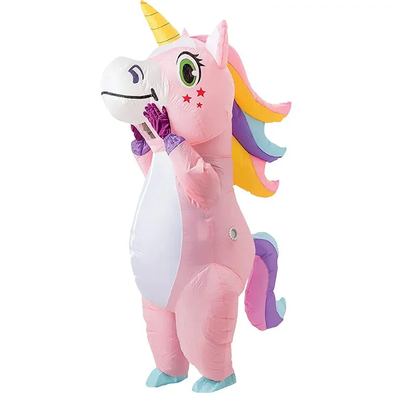 

Pink Unicorn Costume Inflatable Suit for Adult Halloween Carnival Mascot Dress Up Air Blow Suit Party Atmosphere Props Men Women