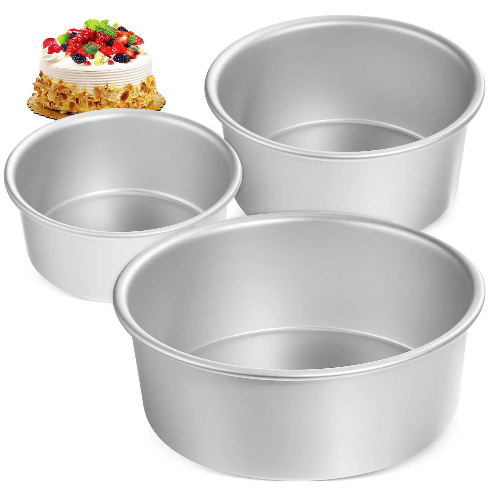 

3 Pcs Cake Mold Round Aluminum Tins 8 Inch Deep Pan Baking Tools Tray Mousse Molds Nonstick Bake Ware Household Supplies