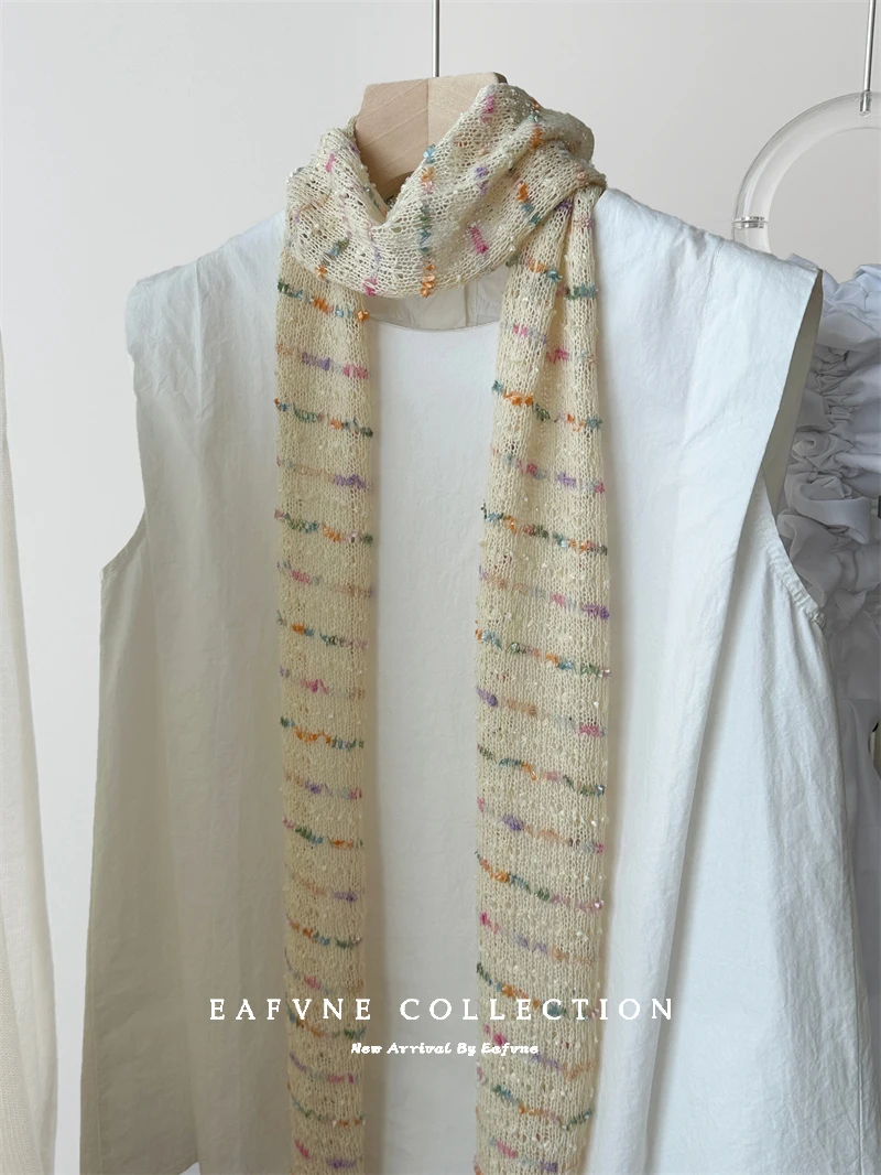 Y2k Sequin Thin Narrow Scarf  Girl Atmosphere  Spicy Knit Versatile Ribbon Long Scarf  Korean Version