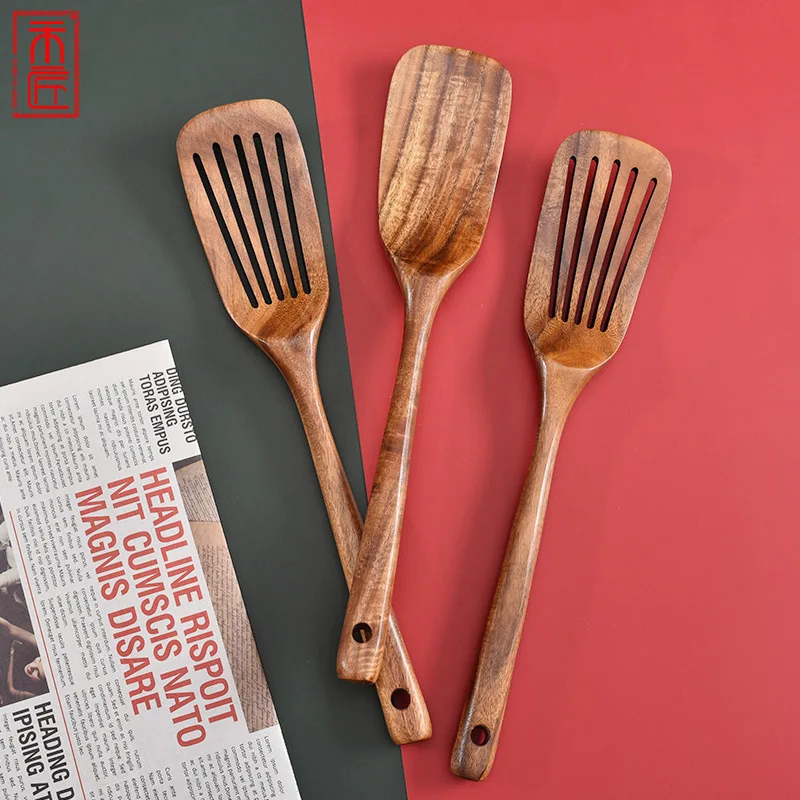 Factory Korean wooden kitchen utensils spatula teak spatula wood cooking non-stick pan spatula