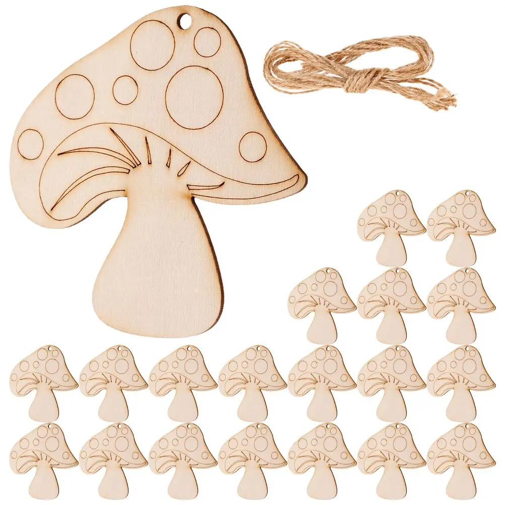 

20 Pcs Wooden Crafts DIY Slices Blank Ornaments Supplies Chip for Hemp Rope Mushroom Unfinished Cutouts Child