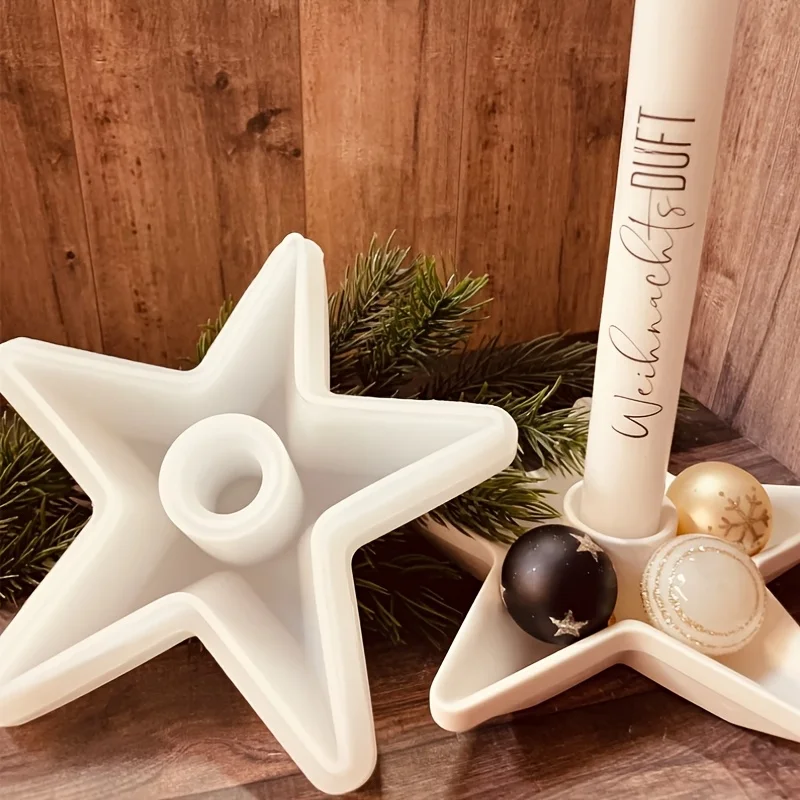قالب سيليكون على شكل نجمة للحرف اليدوية الخرسانية والراتنج - حامل شموع على شكل نجمة مدببة، ديكور للعطلات بنفسك،