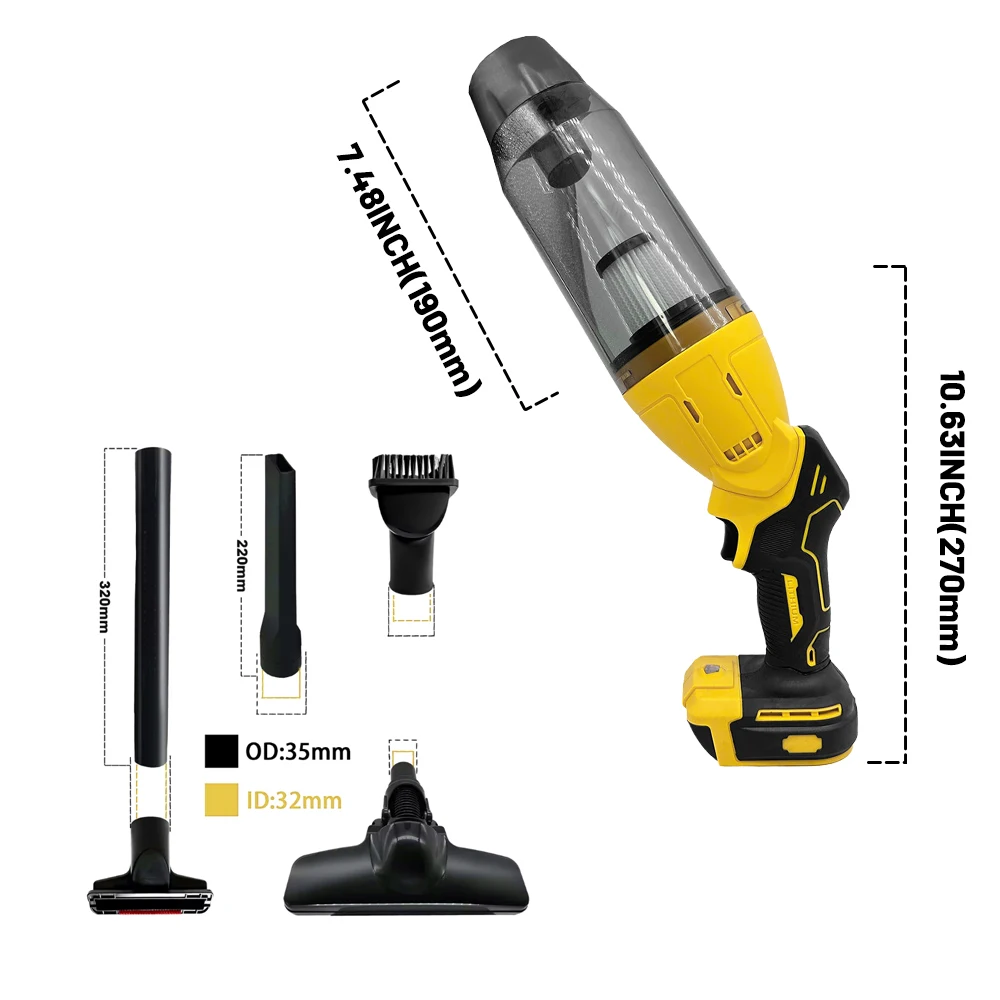 Brushless Electric Vacuum Cleaner With 4 Nozzles For Makita/Dewalt/Milwaukee 18V Battery 250W Cordless Vacuum Cleaner NO Battery