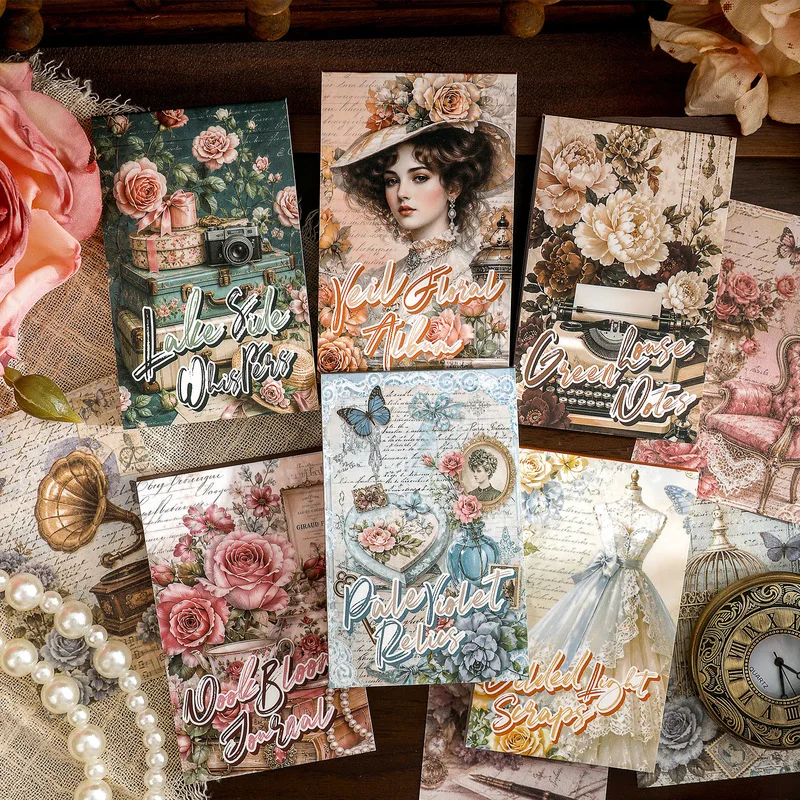 50Pcs Retro Floral Scrapbook Paper Vintage Art Decor Stickers for Journal Album DIY Craft Projects