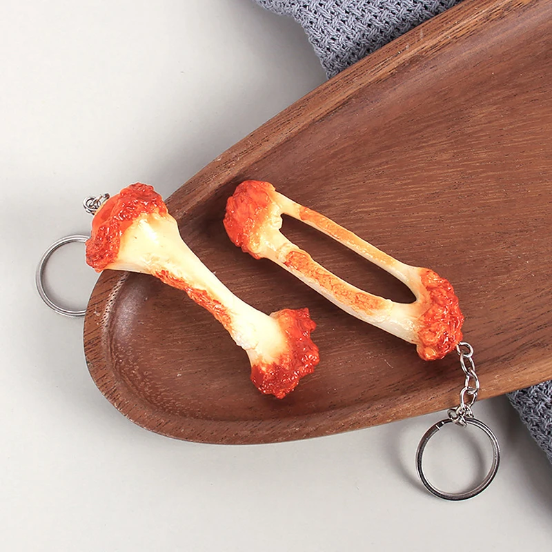 PVC Chicken Wing Bone Charm Simulated Chicken Leg Bone Key Ring Props Imitation Food Key Chain Bag Pendant Decoration Cute Gift