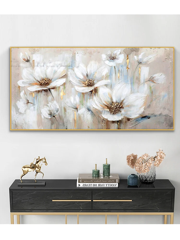 Abstract Golden White Flowers Dipinto a mano Pittura diamante Fai da te Puzzle Immagine Mosaico 5d diamante ricamo Pittura Home Decor,