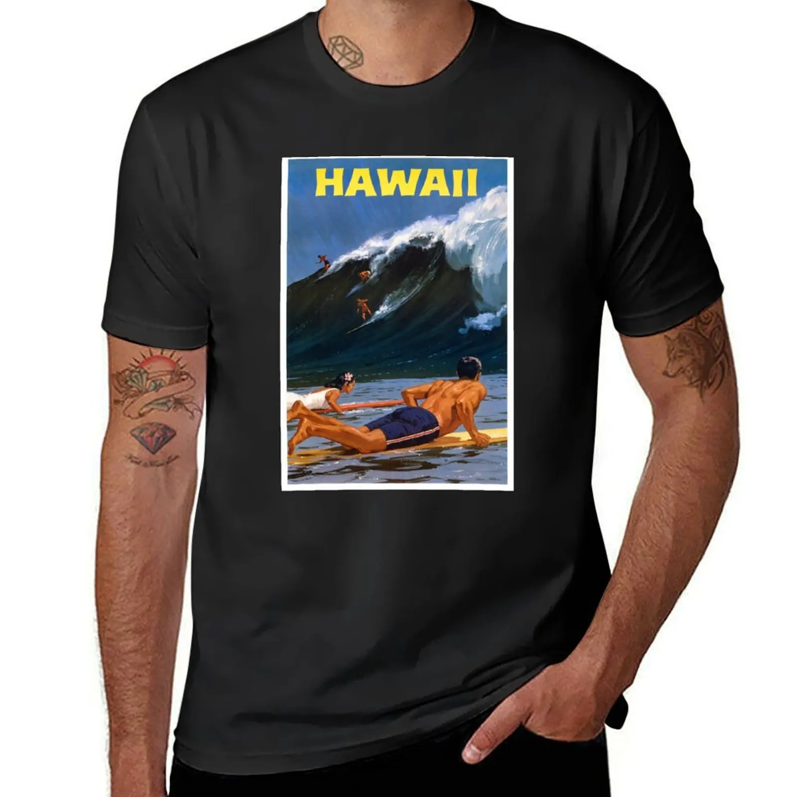 Hawaii Vintage Travel Poster Restored T-Shirt quick drying cute tops summer clothes Blouse plain white t shirts men