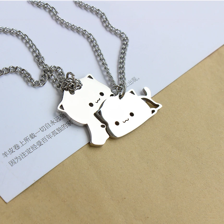 1 Pair Creativity Cute Stainless Steel Cartoon Cat Keychain Couple Animal Matching Key Ring Pendants Valentine Friendship Gift