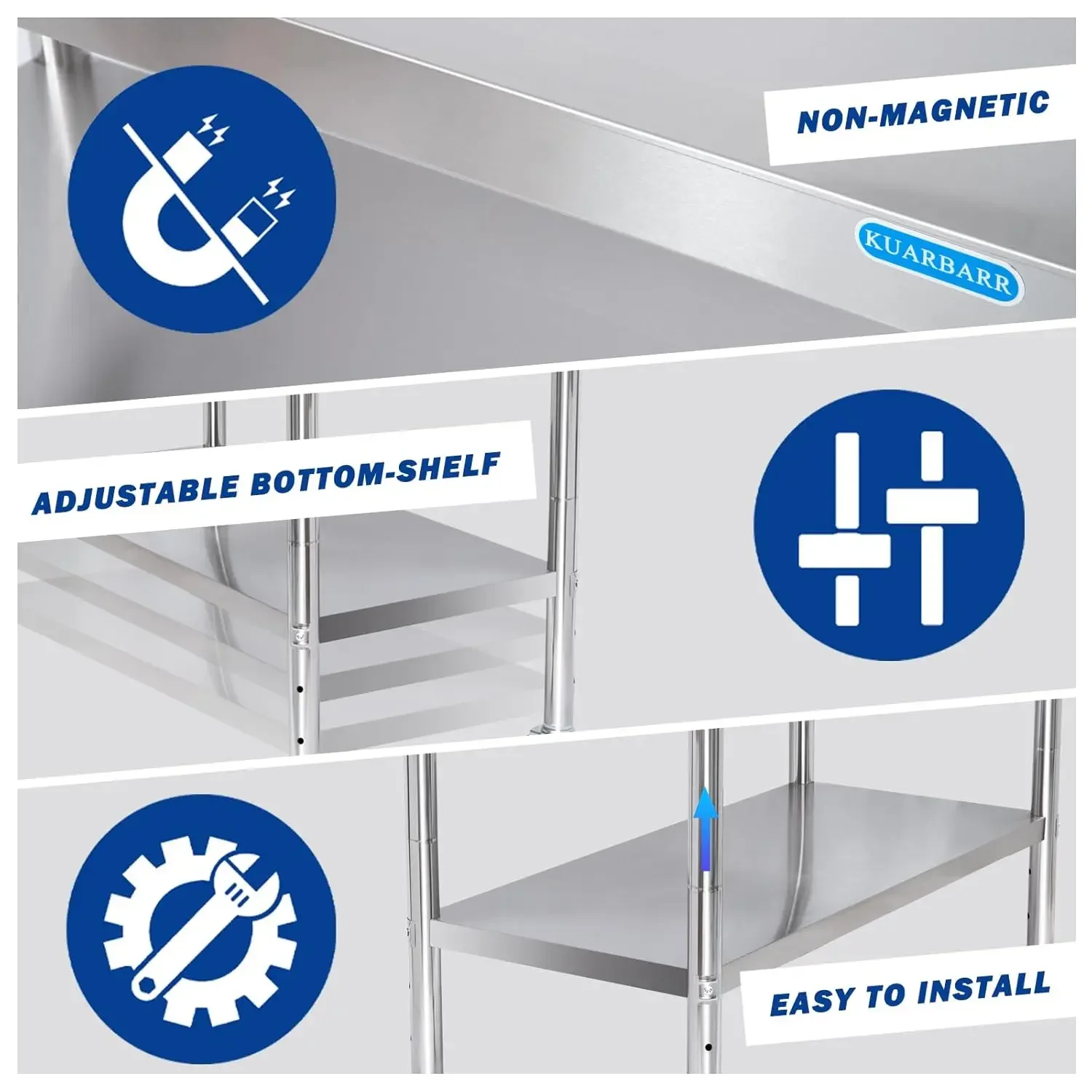 Steel Table for Prep & Work with Undershelf 24 x 30 Inches  Commercial Kitchen Prep Table with Adjustable Und