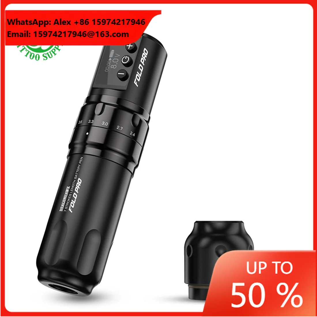 Mast Fold Pro 1500mAh Wireless Battery Tattoo Pen Machine 2.4-4.2mm Stroke Length Battery Pen Dragonhawk 2024